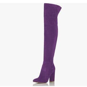 FSJ Women Over The Knee Chunky High Heels Stretch Thigh High Long Boot Purple